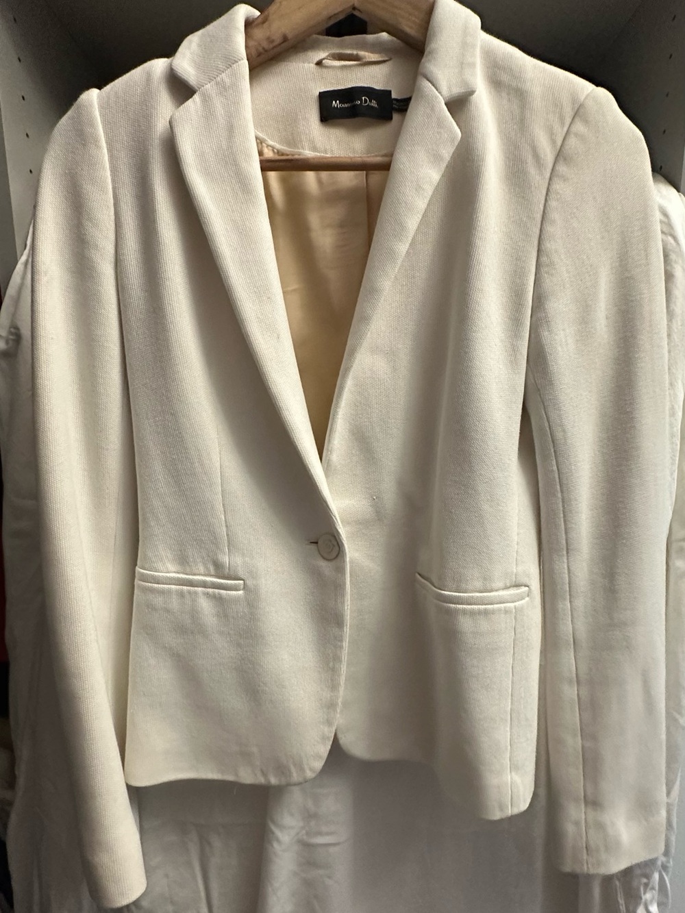 Massimo Dutti White Single-Button Notch Lapel Blazer